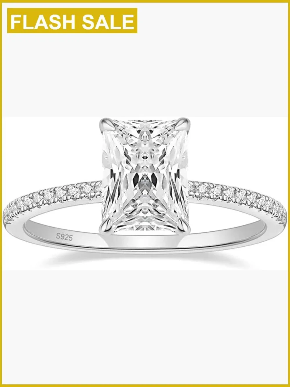 925 Sterling Silver Radiant Cut CZ Engagement Ring Size 11